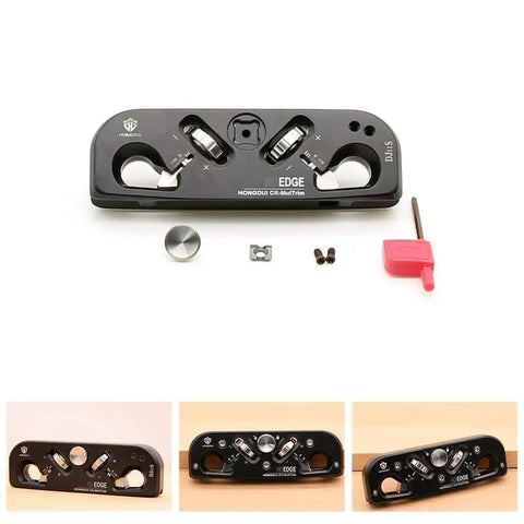 2-In-1 Chamfer and Radius Plane for Woodworking, Depth Adjustable 1/32 Inch (5mm), Aluminum Alloy Edge and Radius Tool with 3 Blades and 12 Cutting Edges shown with parts and accessories