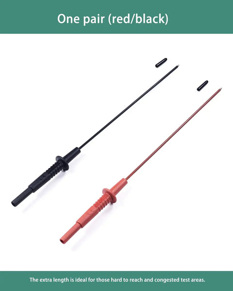 Long Reach Multimeter Probes With Sharp Insulated Tips, 155mm Stainless Steel Pins for 4 Mm Test Leads, red and black set