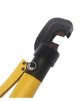 Close-up of Heavy Duty Portable Hydraulic Rebar Cutter And Crimping Tool with non-slip grip handle and twist valve for precise cutting.