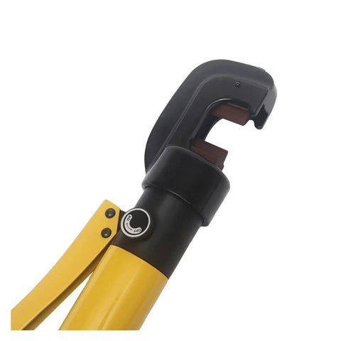 Close-up of Heavy Duty Portable Hydraulic Rebar Cutter And Crimping Tool with non-slip grip handle and twist valve for precise cutting.