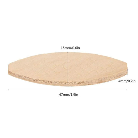 Beechy Beech Wood Joinery Biscuits Pack Of 100. Size 0# 47mm woodworking biscuit with measurements displayed.