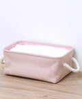 Hella Spacious Collapsible Storage Bins, Slick Foldable Canvas Fabric Cubes With Handles, Solid 3 Pack Lightweight Home Office Closet Organizer That Makes Tidy Living Super Easy, rectangular pink fabric cube with handles.