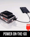 Built Tough Cordless Drill And Impact Driver Combo Kit With Brushless 20 Volt Motors features a compact lithium battery and phone charger.