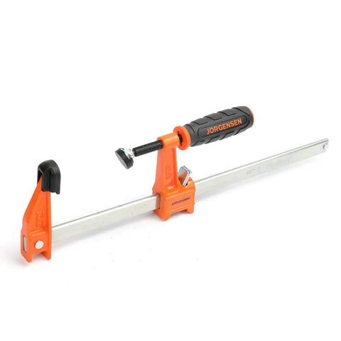 Twelve Inch Steel Bar Clamp With Instant Adjustment And Lightweight Orange Finish One Quarter Inch By Three Quarter Inch Spring Steel Bar Ideal Woodworking Clamp For Quick Grips And Grab And Go Setup, orange steel bar clamp on white background