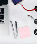 Office desk setup with laptop and 10 Pack Desk Grommets Three Quarter Inch 24mm Silicone Rubber Grommets For Cable Pass Through Management