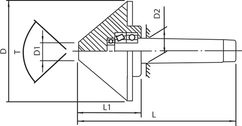 Technical diagram of Beefy Bull Nose Center For Lathe MT3 Morse Taper 63.5mm Diameter High Precision 0.0005 Tolerance Quenched SUJ2 Head Center.