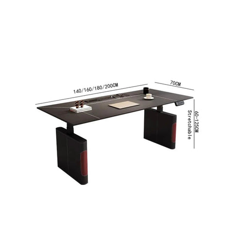 Adjustable Height Electric Lift Standing Desk For Home Office Gaming And Studying Straight Up Game Changer showing dimensions 140/160/180/200CM and height 60-125CM.