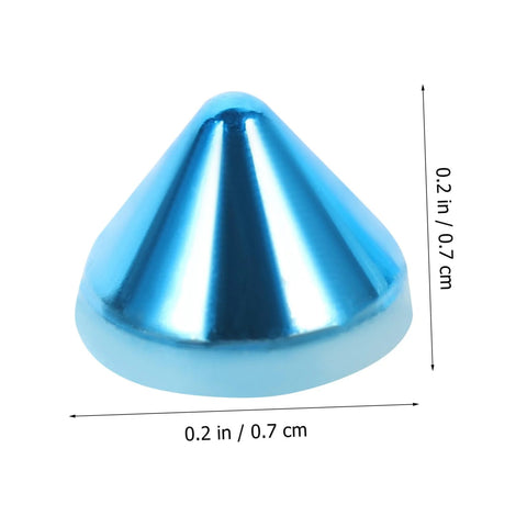 Close-up of blue metal cone rivet stud, 0.2 in diameter for DIY bags, clothing, shoes
