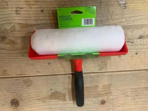 Nine Inch Paint Roller With Integrated Anti Splatter Shield And Heavy Duty Rubber Grip For No Sweat Wall Painting Plus Threaded Socket Attaches To Standard Poles Slick Smooth Coat Reusable Nap Cover Pack Of Ten on display.