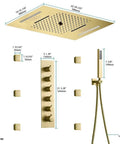 Top Shelf Led Shower System With Built In Bluetooth Speakers And 15X23 Panel dimensions and components layout for easy installation.