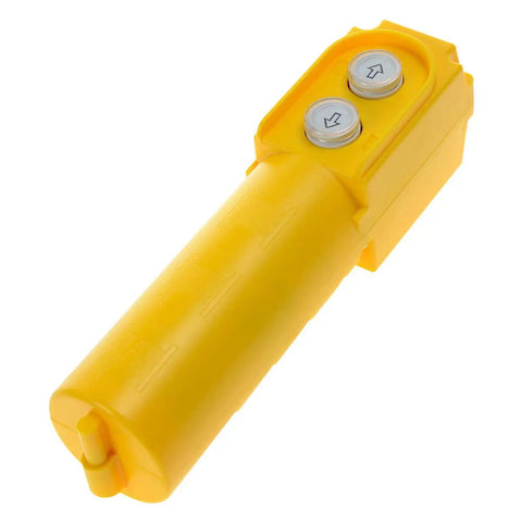 Heavy Duty Yellow Crane Pendant Control Box With Rainproof Push Buttons For Hoist Up Down Switching. Durable ABS Housing.