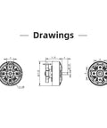 Technical drawings of Specter 1303.5 5500KV Brushless Motor for 2 to 4S tiny drones, featuring dimensions and detailed view.