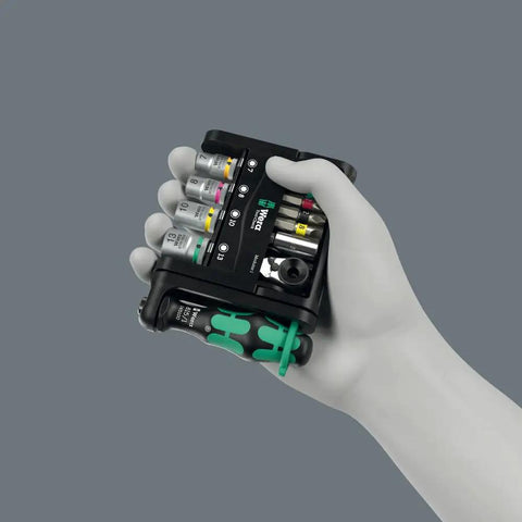 Hand holding Tool Check Modular 1 21 Piece Screwdriving Set Ultra Compact Pro Grade Versatile Kit With One Quarter Inch Ratchet