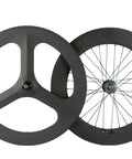 Tri Spoke 88mm Carbon Wheelset For 700c Clincher Fixed Gear Track Bikes, front and rear wheels, lightweight aerodynamic design