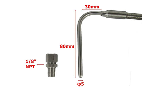 High Temp Exhaust Gas Temperature K Type Thermocouple Sensor for Cars and Autos, EGT Probe with 80mm front, 1/8 NPT fitting