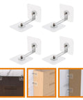 4 Piece Furniture Anti Tip Kit With Adhesive Wall Anchors For Home Use No Fuss Install Sturdy Stainless Steel And Acrylic Materials To Secure TVs And Heavy Furniture From Tip Overs., four adhesive anti-tip brackets shown for cabinets and TVs