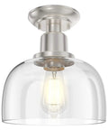 Semi Flush Mount Ceiling Light With Clear Glass Shade In Brushed Nickel Finish showing clear bulb detail