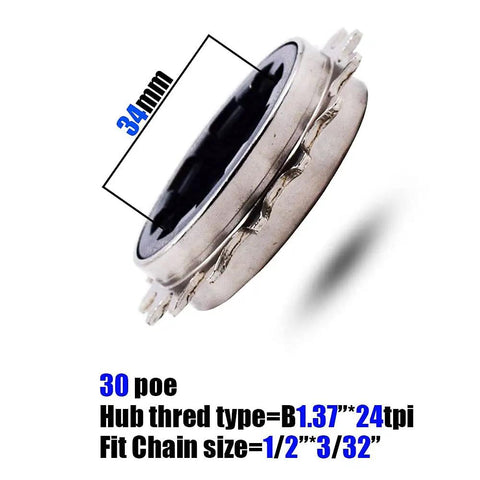 Rippin BMX Freewheel 16T With 30 Points Of Engagement, Threaded B1.37x24TPI, 34mm ID, fits 1/2x3/32 chains side view