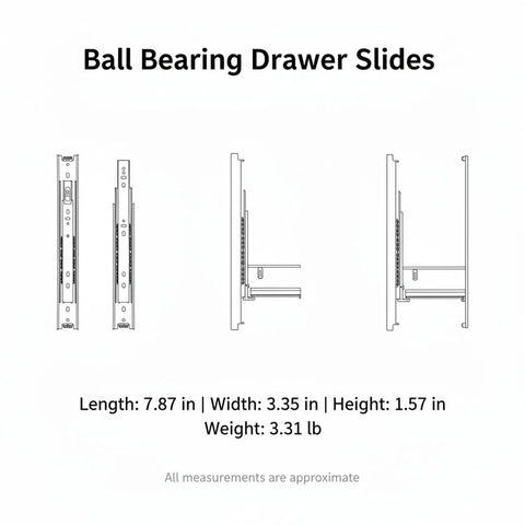 Technical diagram of Ball Bearing Drawer Slides For Smooth Glide In Cabinets, showing dimensions and structure.
