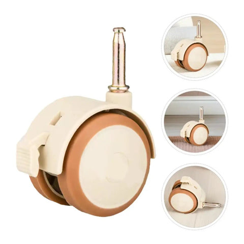 4pcs Crib Caster Wheel Set with Grip Neck Stem, PU Silent Locking single wheel in beige and brown color with locking feature.