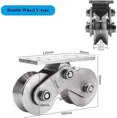 Double Wheel V-type Go To Heavy Duty Groove Wheel Pulley Set With 304 Stainless Steel Bearings, wire lift, sliding system