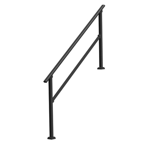 Five Step Outdoor Stair Hand Rail Kit for Concrete Steps and Porches, Heavy Duty Carbon Steel Rails With Installation Kit, Black