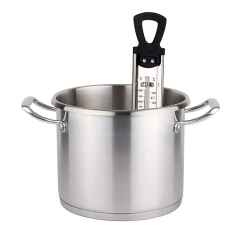 Stainless Steel Candy And Deep Fry Thermometer With Pot Clip And Handle, Analog Sugar Thermometer inside a large cooking pot