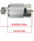 Boost Your Ride On With A 24V RS555 Motor Upgrade, 40000RPM, 23T Pinion, Four Hole Heat Sink, Pure Copper Windings, Fits Power Wheels Peg Perego Fisher Price Jeep Replacement Parts, side view dimensions labeled