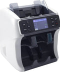 Top Shelf Dual Pocket Money Counter Machine With Fully Legit Counterfeit Detection And Smooth Mixed Denomination Sorting For Every Stack Of Cash Bills In Retail, showing control panel and dual pockets.