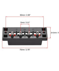4 Way Spring Speaker Terminal Clip Push Release Connector For Speaker Wire, 4 Pin Block, dimensions shown, pack of 4
