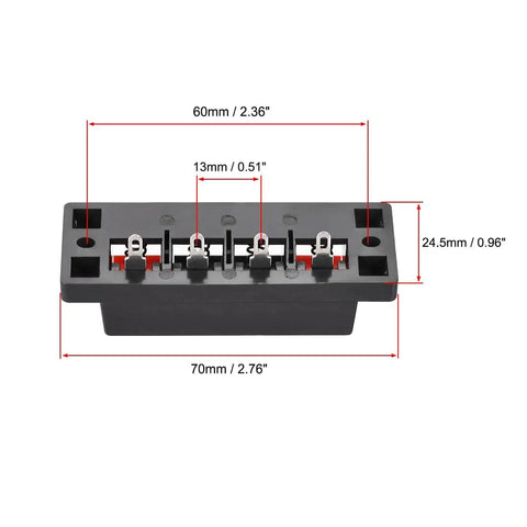 4 Way Spring Speaker Terminal Clip Push Release Connector For Speaker Wire, 4 Pin Block, dimensions shown, pack of 4