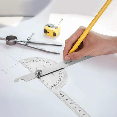 Digital Angle Finder Protractor Ruler With Straight Shot Zero To One Eighty Degree Range And Four Inch Tape for carpentry layouts.