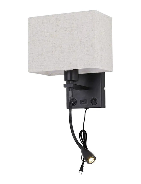 Plug In Black Wall Sconce With USB Port For Charging, Bedside Reading Lamp In Farmhouse Style, LED Wall Light With On Off Switch