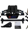 4 Inch Heavy Duty Double A Arm Kit For G29 Drive Golf Cart Electric Or Gas Upgrade Bolt On Front And Rear Lift Kits Fits Up To 22 Inch Tires Black Powder Coat Finish components laid out