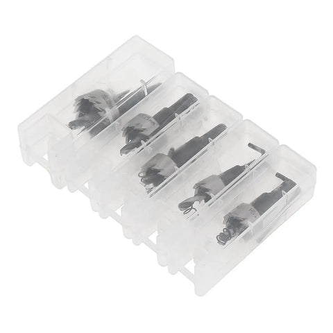 Five Piece Hole Saw Set From 16mm To 30mm HSS Cutter Kit For Stainless Steel Wood Aluminum And Plastic in clear plastic case