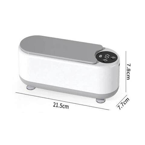 Portable Ultrasonic Cleaner With 360 Rotating Wash For Watches Jewelry And Dental Gear, compact design, 21.5cm x 7.8cm x 7.7cm.