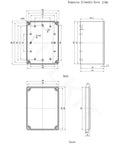 Heavy Duty IP67 Waterproof Junction Box dimensions diagram, showcasing size 7.87x5.59x5.12 inches, ABS plastic, engineered for outdoor wiring.