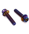 Close-up of two colorful M6 titanium alloy motorcycle fairing bolts from the 12-piece set for 1996 to 2023 models.