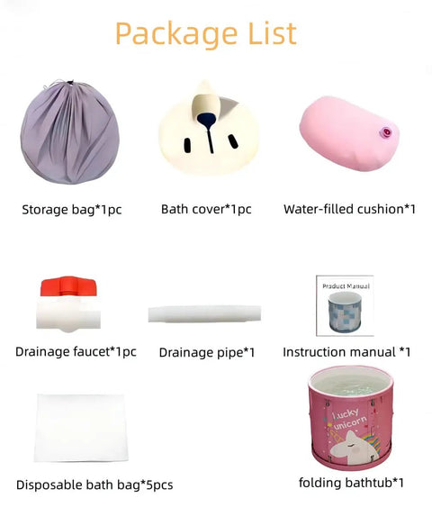Package list for Portable Folding Bathtub With Quick Open Design No Install Needed Easy To Store Suitable For Hot Water And Ice Baths.