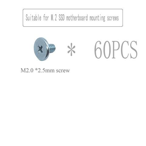 Premium M.2 NVMe SSD Mounting Screws Kit Including Sixty Heavy Duty PCIe NGFF 2280 Hardware Fasteners For Instant Laptop And Motherboard Upgrades No Sweat Guarantee, M2 x 2.5mm screw, 60 pieces, ideal for M.2 SSD installation.
