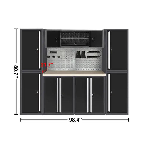 Tough As Nails Garage Workbench And Cabinet System With Locking Drawers, heavy duty steel tool storage with wood top and cabinets.