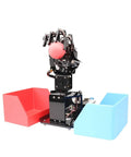 Palm Robot Manipulator With Visual Somatosensory Recognition And Pi Programming For A Hands On AI Vision Learning Drawing And Imitation Through Multiple Control Methods Ideal For Coding Projects And Prototyping, black metal robot hand with red ball