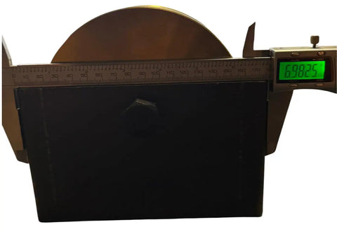 6 Inch V Groove Power Wheel With Zinc Plated Finish And Box Mount shown with measuring tool for precise dimensions.