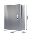 Tough As Nails 304 Stainless Steel Weatherproof Junction Box Enclosure Built For Solar PV Systems And Power Distribution With Lockable Secure Cover Pool Ready 500 By 400 By 300 Mm, front view