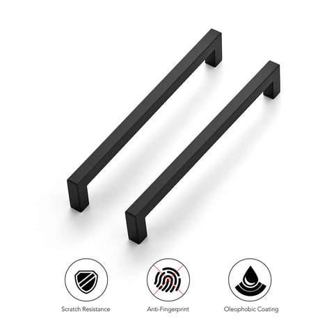 Eight Inch Square Cabinet Handles Matte Black Pulls For Kitchen Drawers And Cabinets Set Of Eighteen with scratch resistance