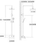 Slick Brushed Gold Rainfall Shower Kit With 10 Inch Mass Flow Head And Easy Grip Handheld Sprayer Wall Mounted Bath Ensemble dimensions and design schematic