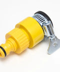 Ultimate 20 Piece Hose Fitting Set Universal Quick Connectors Snap In Male Fittings 12mm to Half Inch Standard Hose Green Plastic Pack All Brands Compatible Easy Quick Fix yellow plastic hose connector with metal clamp and O-ring