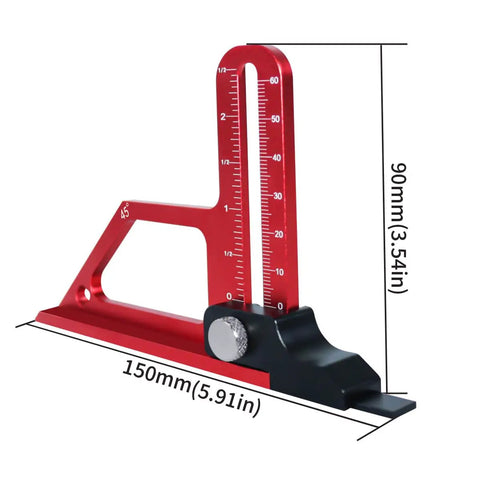 Pro Grade Height Gauge For Woodworking, Ultra Durable Depth Measuring Tool with aluminum alloy, red color, side view