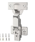 60 Pack Frameless Half Overlay Soft Close Concealed Cabinet Hinges Satin Nickel Clip On Self Closing 105 Degree Open Angle, screws shown