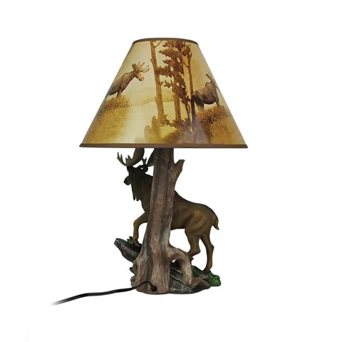 Wildlife Moose Table Lamp With A 12 Inch Forest Print Lampshade For Living Rooms Cabins And Bedrooms Delivers Cozy Warm Glow And Striking Rustic Decor Standing 20 Inches Tall For A Commanding Home Accent